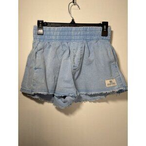 BDG Anthropologie Denim Shorts High‎ Smocked Waist Light Wash Raw Hem Size Small